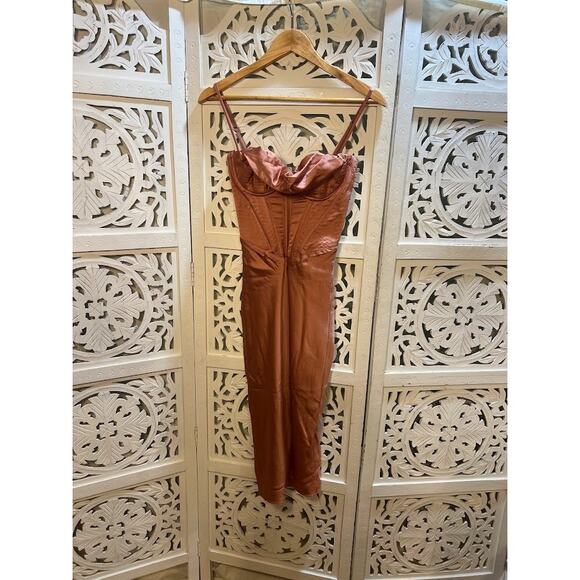 House of CB Myrna Chocolate Satin Corset Slip Midi Dress Size XS Extra Small - Picture 5 of 10